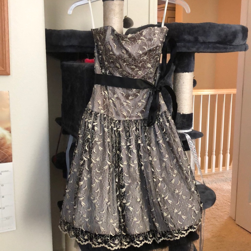 Black gold floral embroidered Strapless JM dress